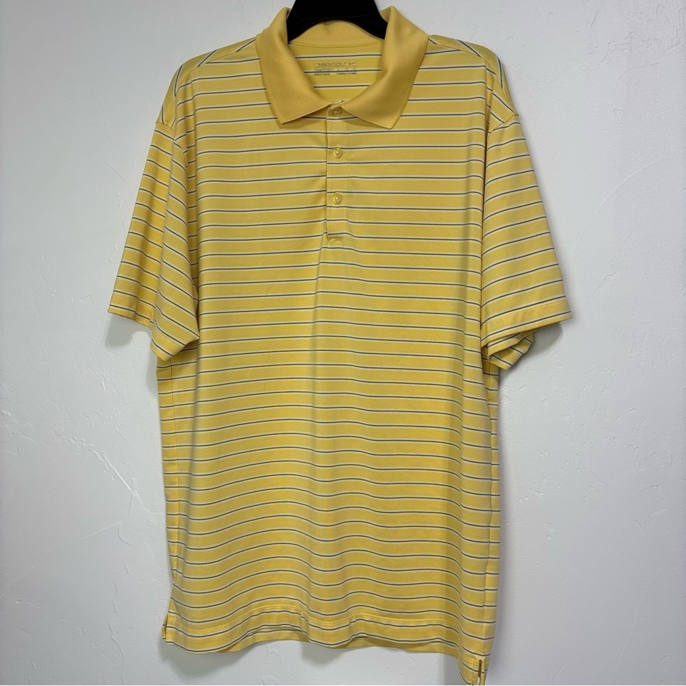 Nike Golf Large FitDry Yellow Striped Polo Short Sleeve Athletic Activewear